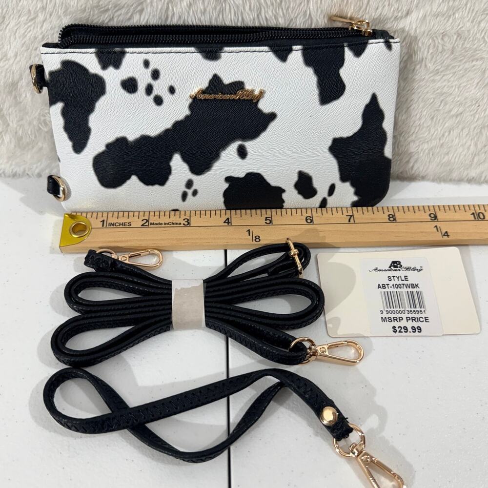 American Beauty Black & White Cowhide Crossbody Wallet